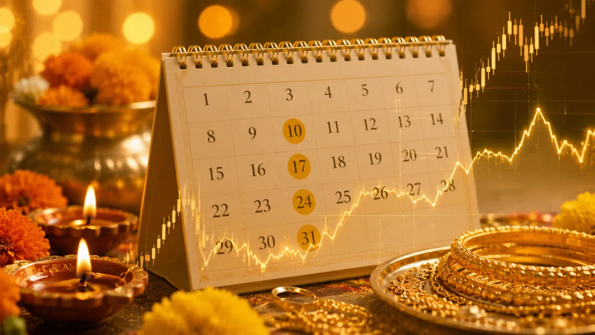 Calendar with marked dates beside diyas and gold bangles